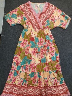 Fig & Flower Boho Tiered Maxi Dress Sz Med